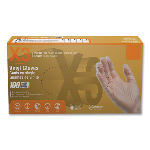 X3 by AMMEX Industrial Vinyl Gloves, Powder-Free, X-Large, 100/Box, 10/Carton