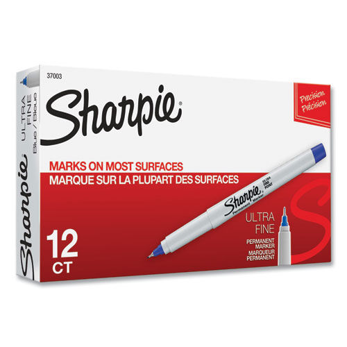 Sharpie Ultra Fine Tip Permanent Marker, Ultra-Fine Needle Tip, Blue, Dozen
