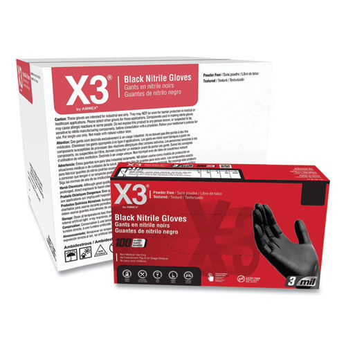 X3 by AMMEX Industrial Nitrile Gloves, Powder-Free, Large, 100/Box, 10/Carton