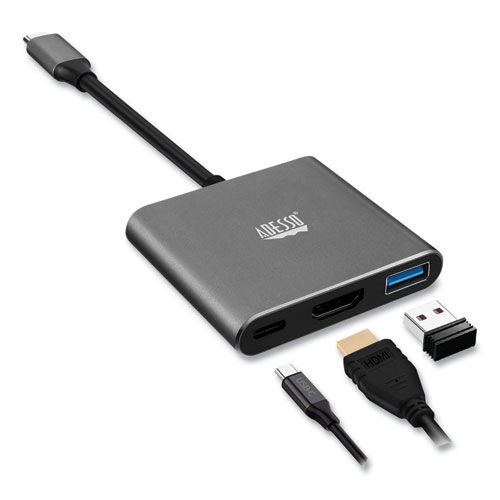 Adesso 3-in-1 USB-C Multi-Port Docking Station, HDMI, USB-C, Black/Gray