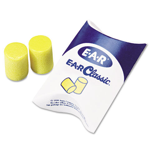 3M E-A-R Classic Earplugs, Pillow Paks, PVC Foam, Yellow, 200 Pairs/Box