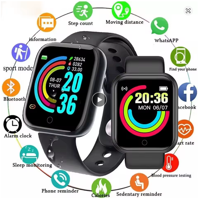 Smartwatch D20 - Relógio Inteligente y68 Esportivo Bluetooth Android/iOS