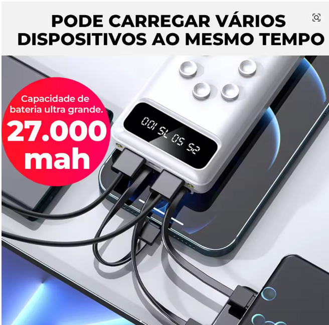 Power Bank 27000mAh Carregador Portatil Com Suporte Magnetico Para Celular