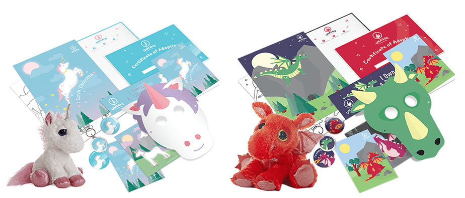 peluche de dragon et licorne