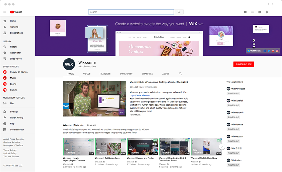 قناة Wix على YouTube لإظهار كيفية تحميل مقطع فيديو على YouTube