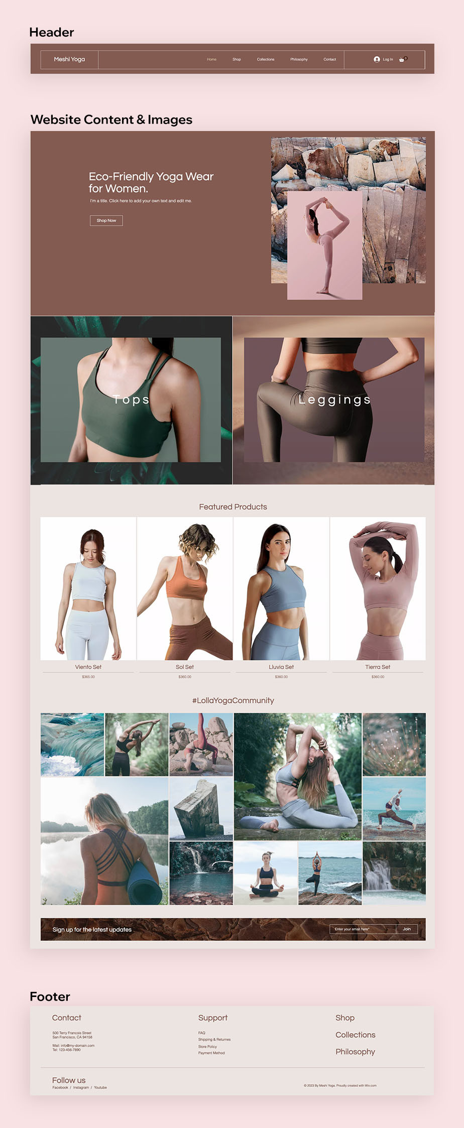 Website-Layout eines Shops für Sportbekleidung als Beispiel für den Website Aufbau