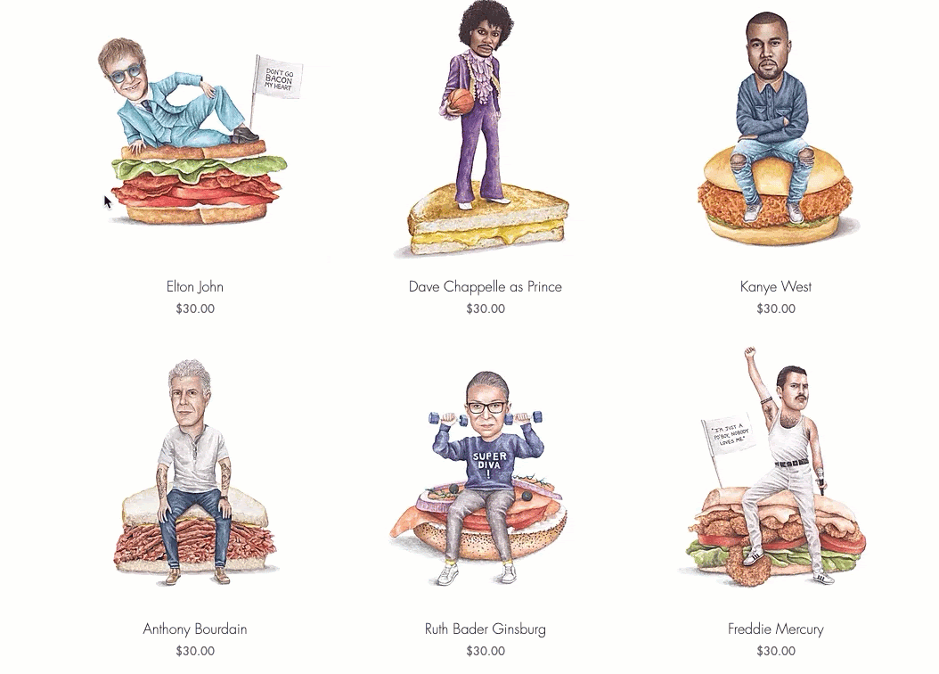 Funzionalità Zoom per prodotti sul sito Celebs on Sandwiches