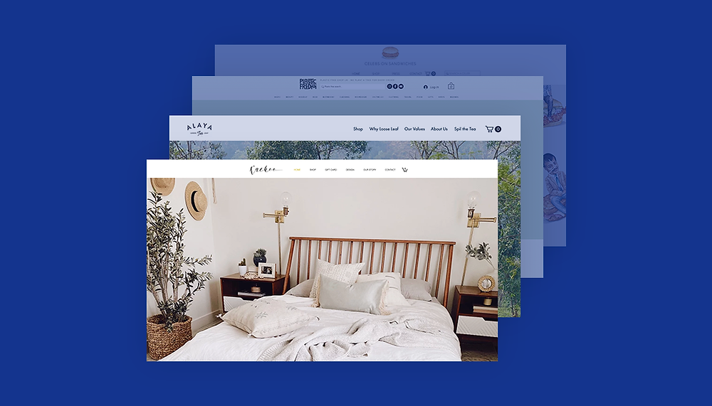 Verschiedene Website Screenshoots vor einem blauen Hintergrund