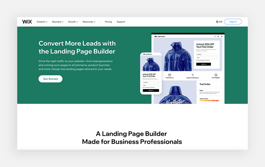 Screenshot einer Landingpage