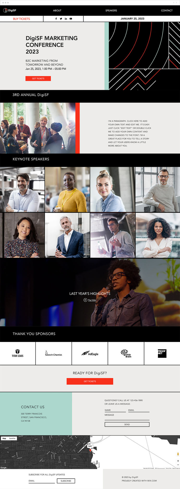 Marketing conference free landing page template