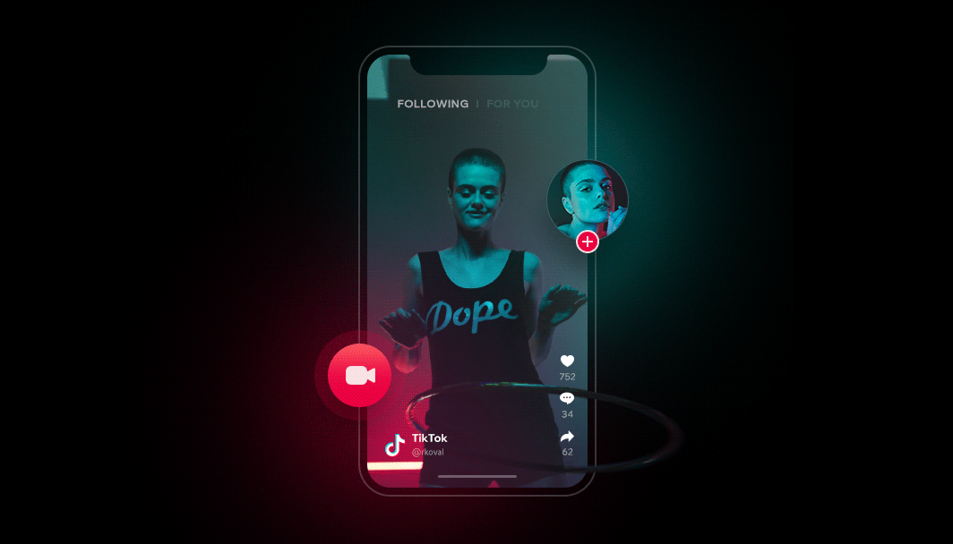 GIF mit einer Hoola-Hoop-tanzenden Frau im Tiktok-Interface