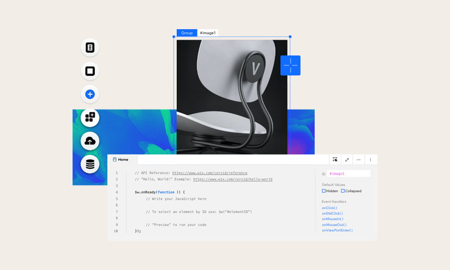 Ansicht verschiedener Funktionen von Velo by Wix inklusive Coding
