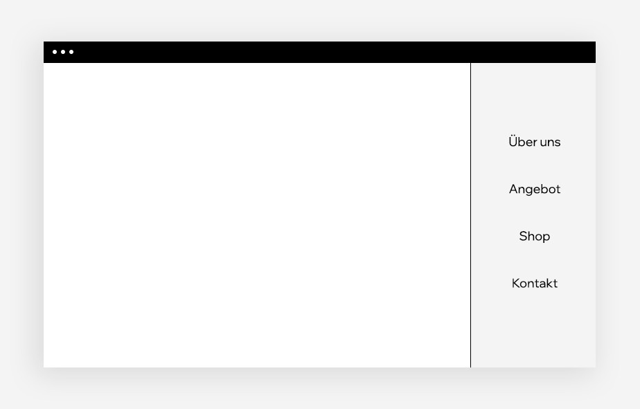 Ansicht eines Sidebar-Menüs auf einem leeren Website-Mockup