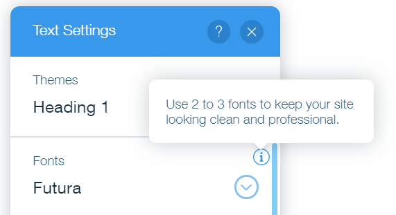 Wix text settings box