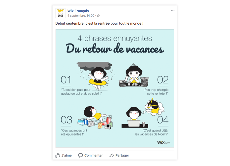 La rentrée avec une publication sur Facebook