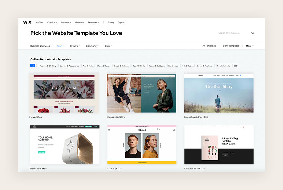 Ansicht verschiedener Website Templates von Wix