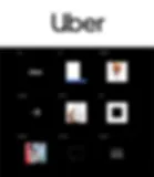 Manual de identidade visual do Uber com o logo na parte superior e vários exemplos de recursos na parte inferior, como logo, cor, tipografia e ilustração