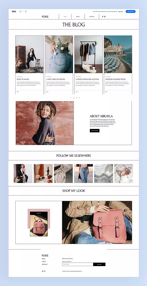 Plantilla de blog de moda de Wix