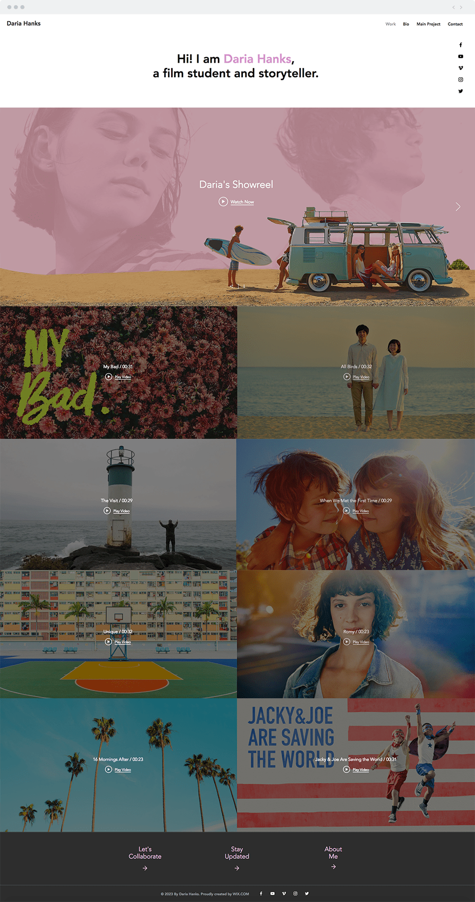 Wix templates: Film student portfolio