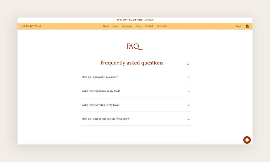 Screenshot einer "FAQ"-Seite