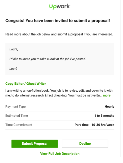 Upwork freelance writing job