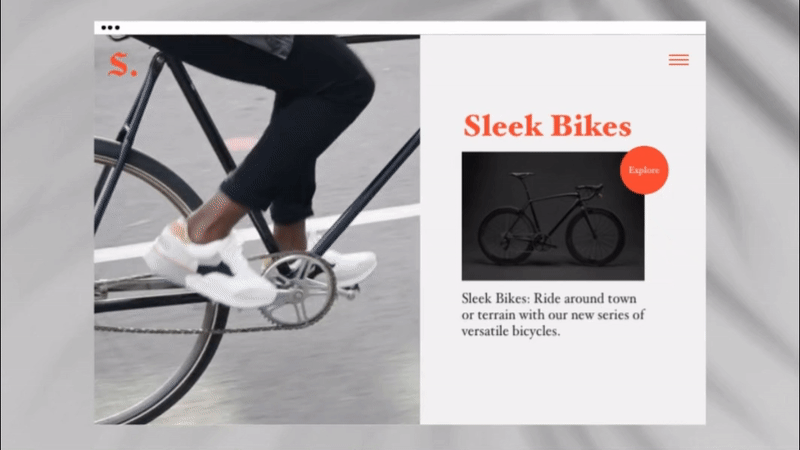 Gif com template de site de loja de bicicletas