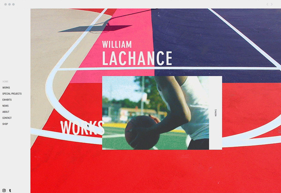 Menu del sito web del portfolio dell'artista William LaChance