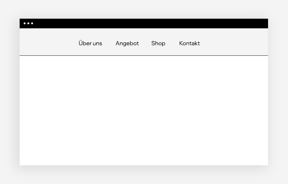 Ansicht eines klassischen Navigationsmenüs auf einem leeren Website-Mockup