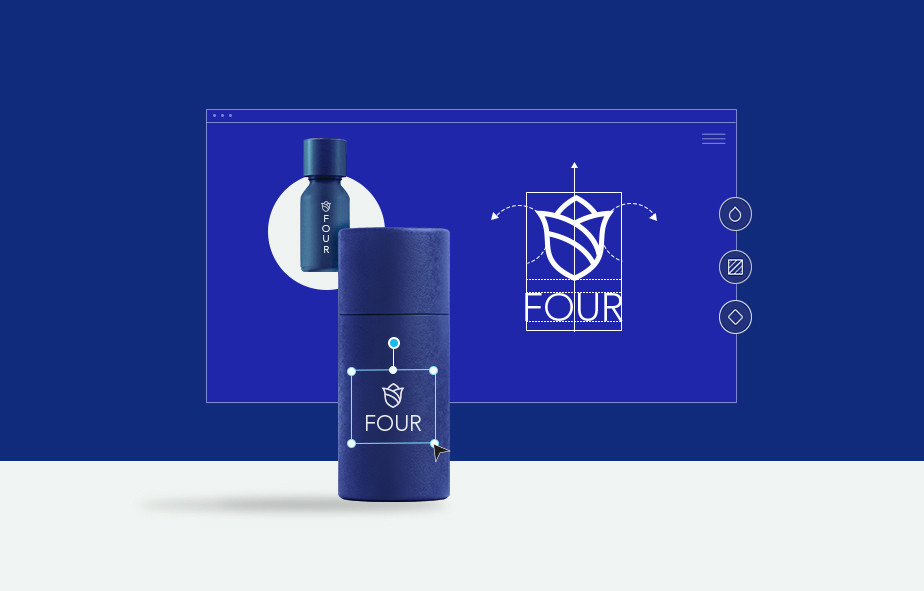 Firmenlogo auf verschiedenen Medien wie der Website und dem Produkt