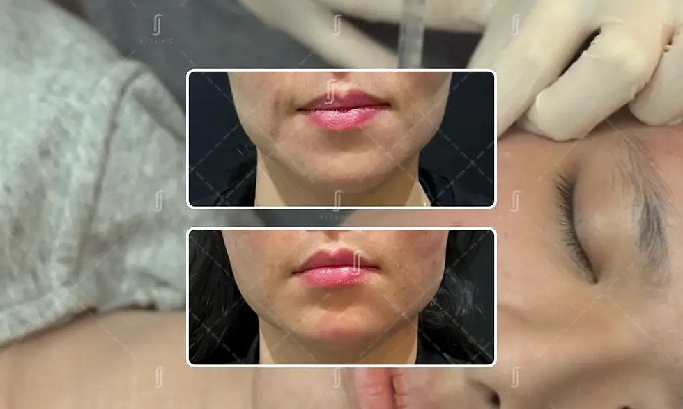 RJ Clinic marionette lines treatment before and after results showing improved lower face contour and reduced mouth corner folds