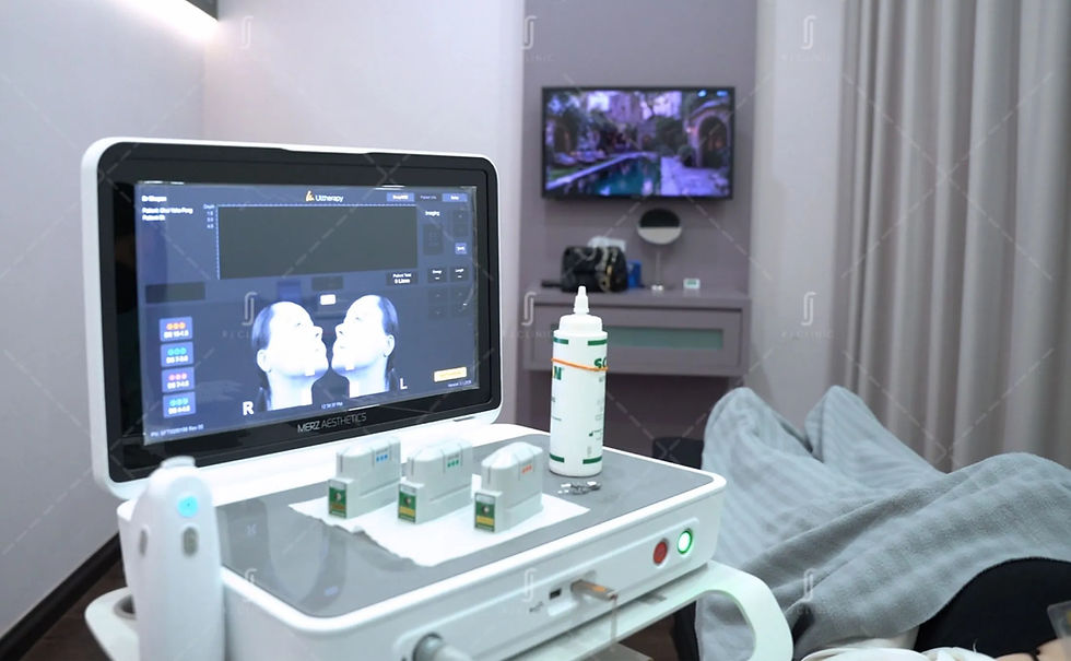 Ultherapy treatment setup at RJ Clinic Kuala Lumpur showing medical-grade ultrasound device for face slimming