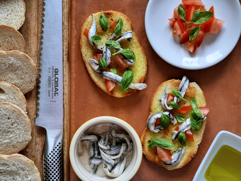 Anchovy and Basil Bruschetta