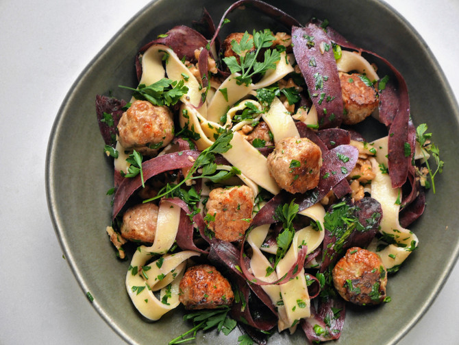Sage, Walnut and Pork Meatballs and Pasta