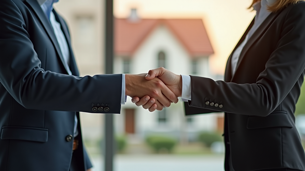 Eye-level view of a real estate agent presenting a property to potential buyers