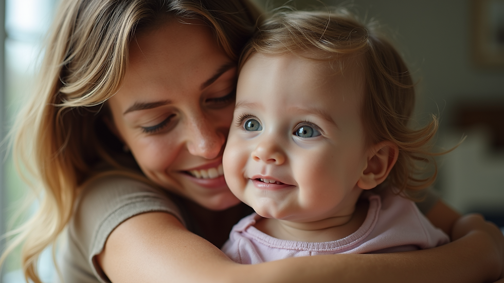 Eye-level view of a mother and child enjoying a moment together