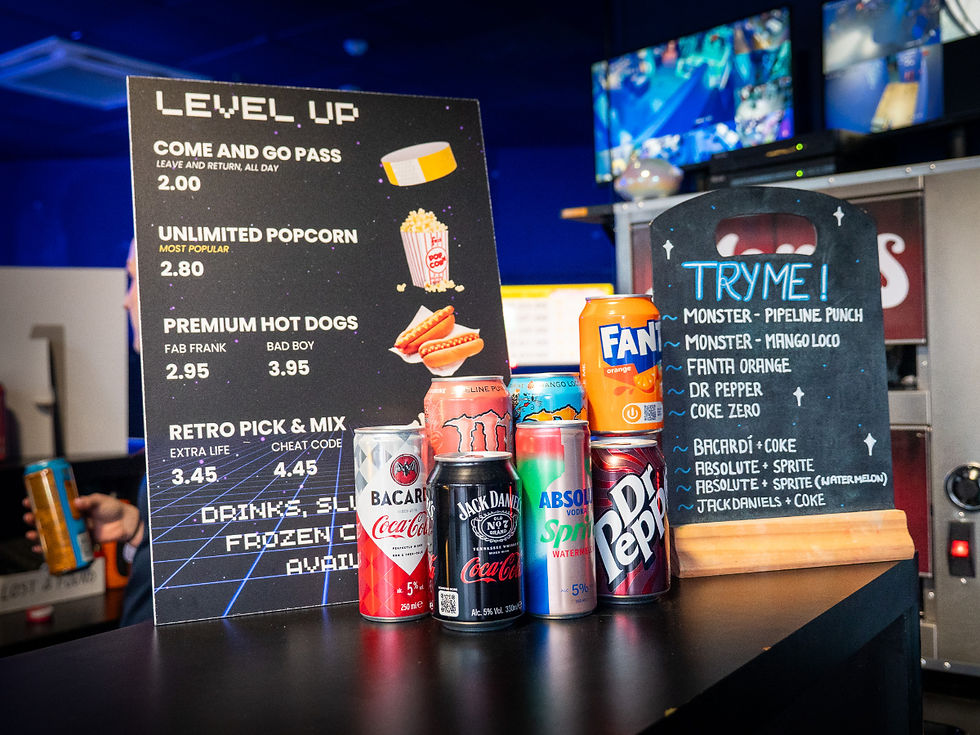 Level Up snacks and drinks menu at Plymouth venue