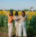 three girls in a big sunflower field