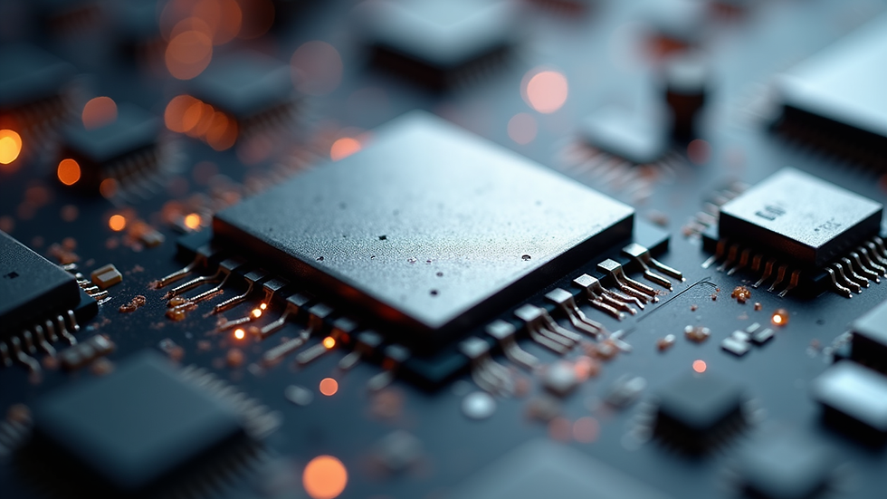 Close-up view of a semiconductor surface with visible defects