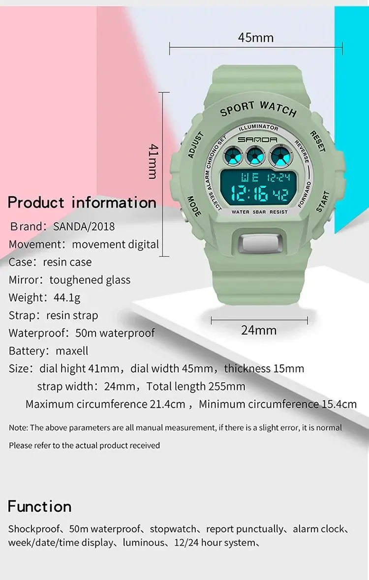Thumbnail: SANDA 2018 Men Military Sports Watch Woman LED Digital Electronic  Luminous