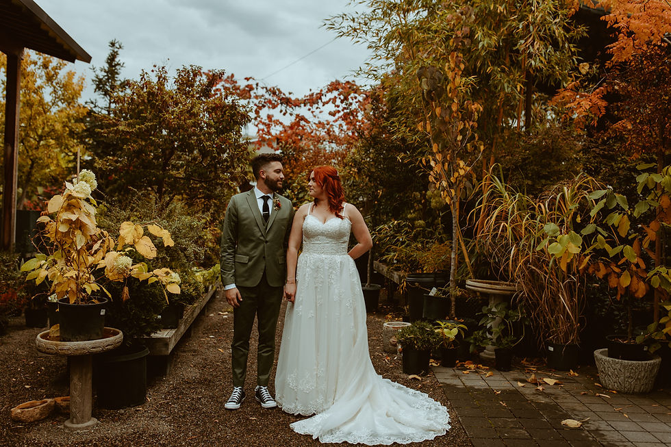 Bride and groom at Castaway Portland in the Fall