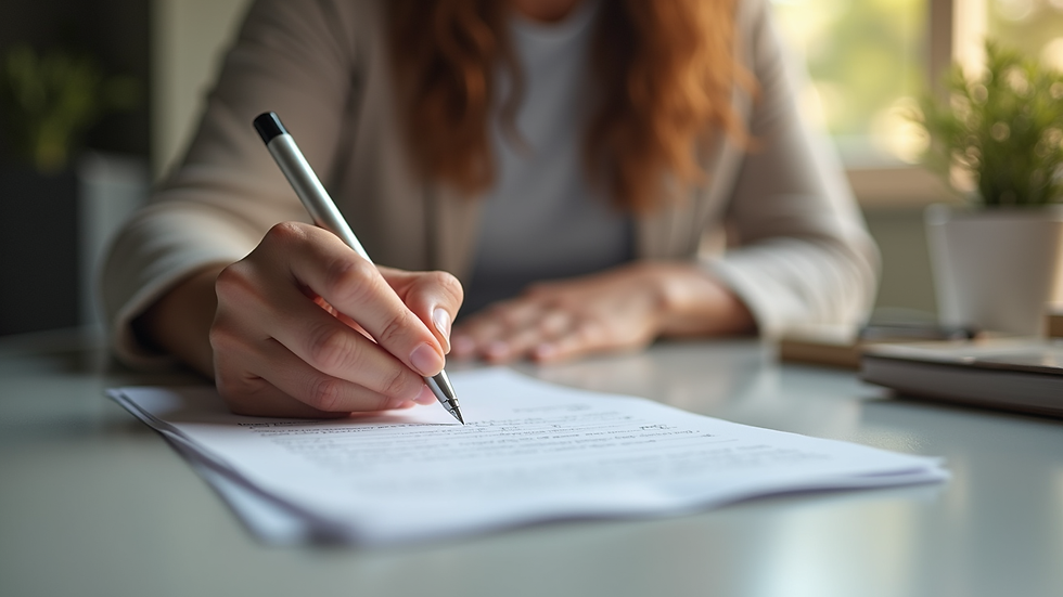 Close-up view of a wellness coach writing notes during a client session