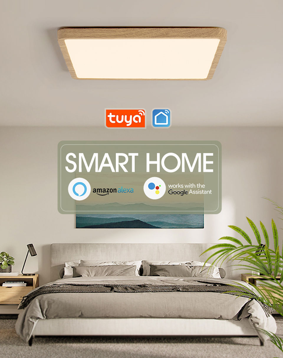 Thumbnail: Smart Wood Grain LED Ceiling Light - Renter-Friendly & Ultra-Slim