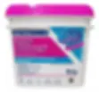 Balde plástico de 10 kg com tampa rosa e rótulo azul e rosa da linha Oxy Power para cloro de piscina.