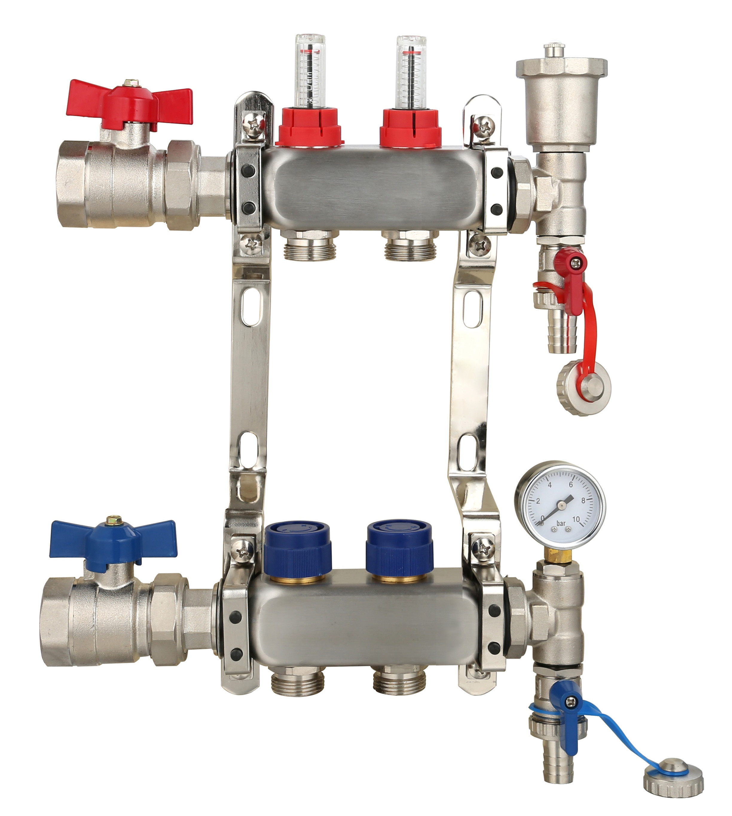 Stainless Steel Underfloor Heating Manifold — 2 to 12 Ports