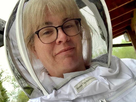 Fiona Doherty in her bee keeping suit