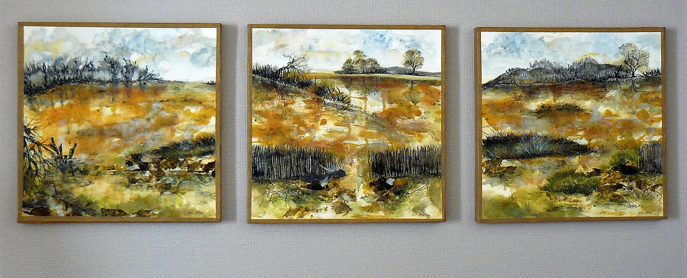 TRYPTIQUE TECHNIQUE MIXTE 3 X (30 X 30).