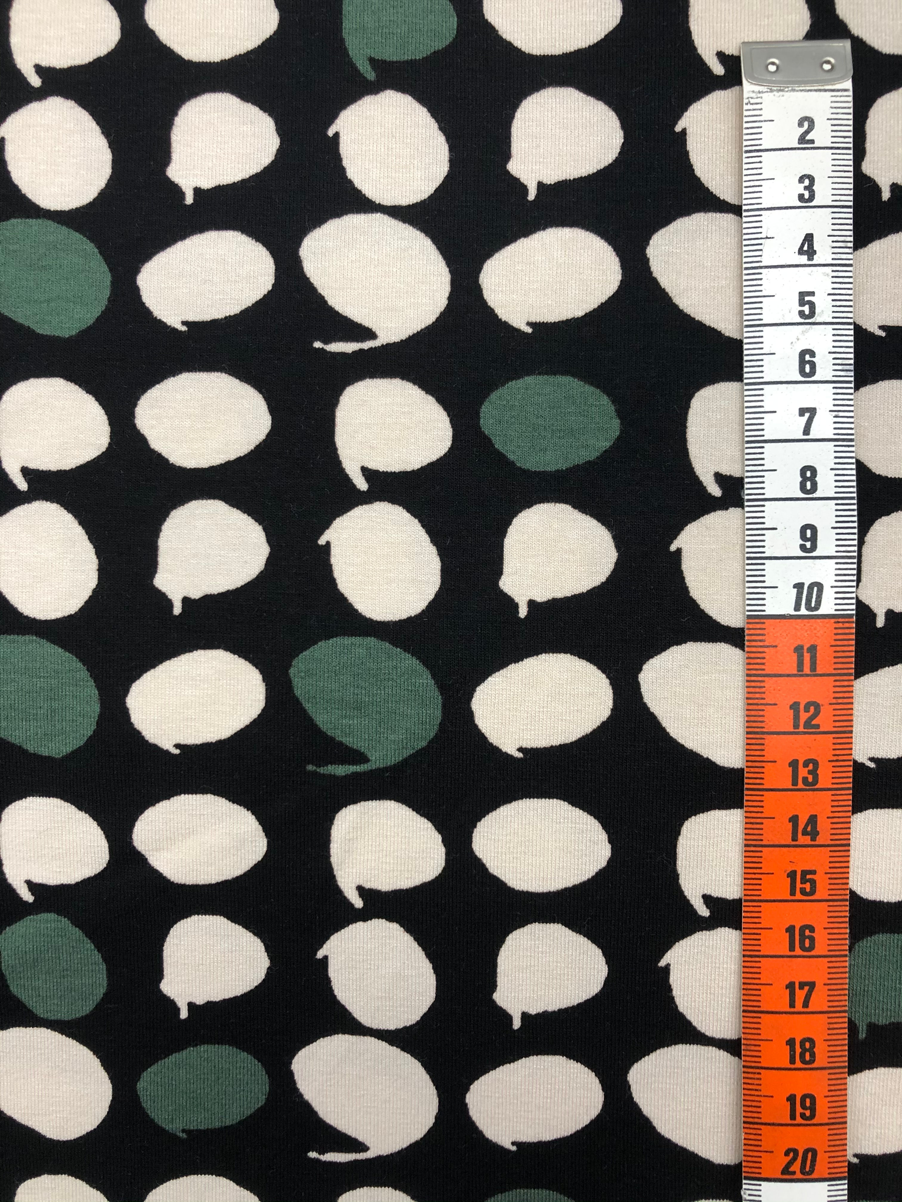 Viscose-Jersey , schwarz-grün-sand, Punkte