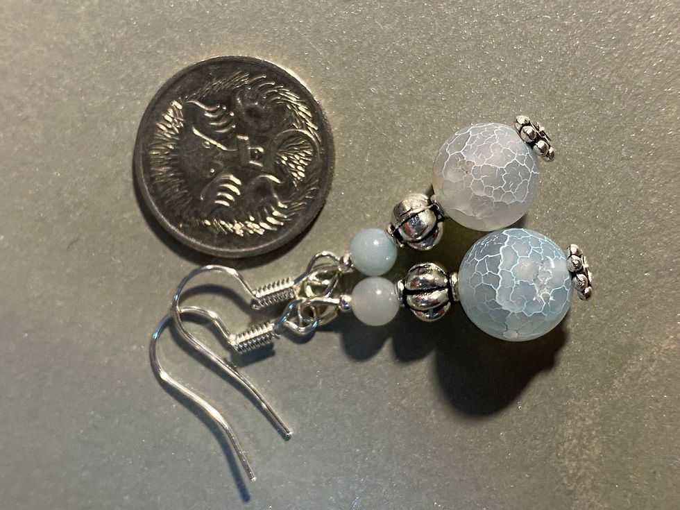 Thumbnail: Pale Blue Crackle Agate Drop Earrings