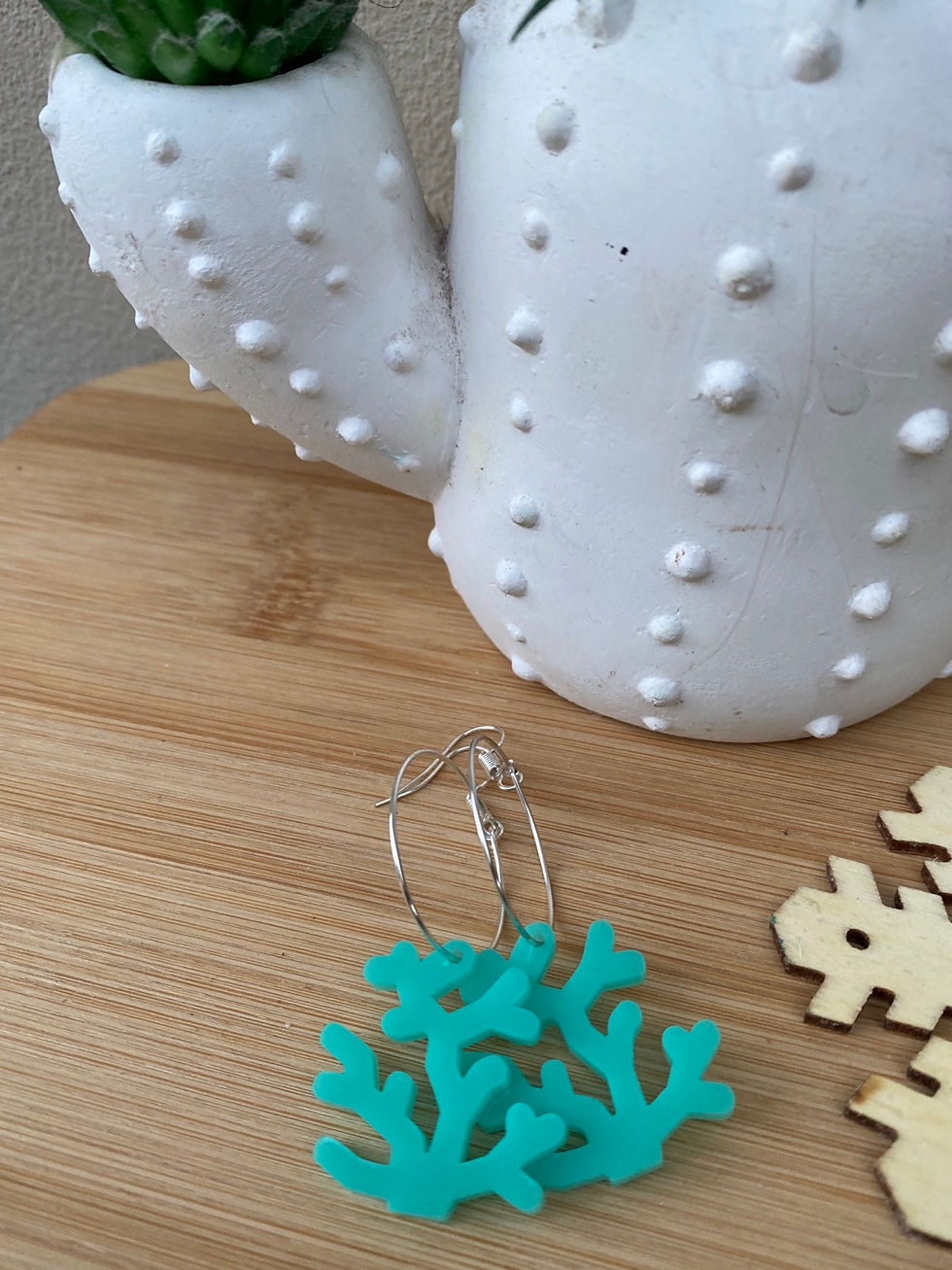 Thumbnail: Small Aqua Laser Cut Hoop Earrings