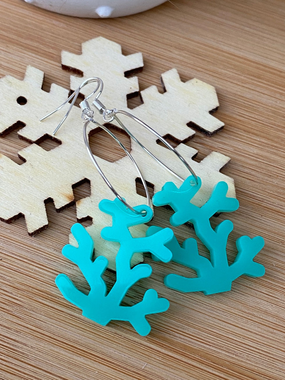 Thumbnail: Small Aqua Laser Cut Hoop Earrings